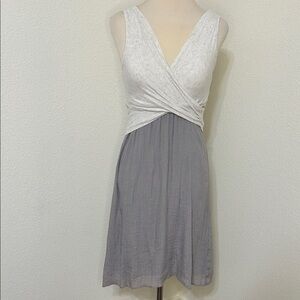 Amadi Elegant Two-Tone Taupe & Cream Sleeveless Wrap Dress XS like 2 or 4